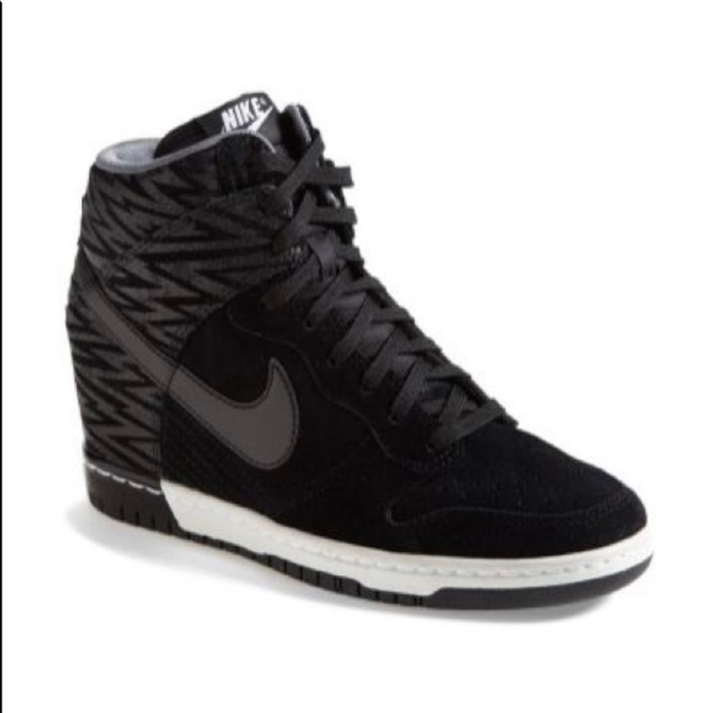 Womens Nike Dunk Sky High Print Suede Wedge Black